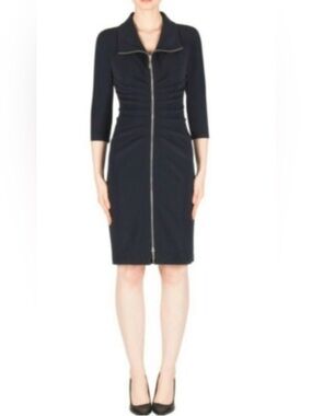 Joseph Ribkoff Black Zip-Front Midi Sheath Dress